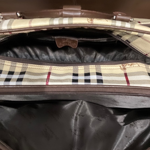 RARE Burberry Haymarket Rolling Luggage Travel Bag Weekender - Picture 2 of 15